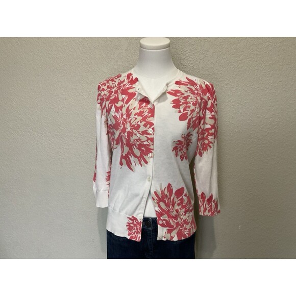 Ann Taylor, 3/4 Sleeve, White And Pink Floral Cardigan, Size: L - Picture 3 of 7